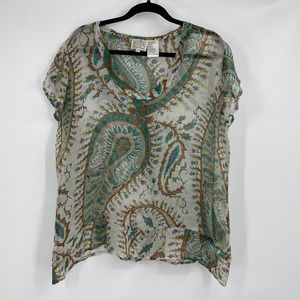 Vintage The Masai Clothing Company Floral Print Sheer V Neck Top
